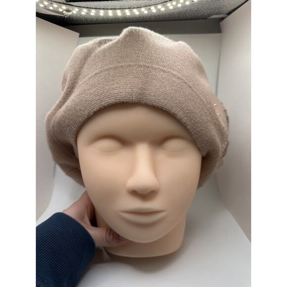 Chic French Beret Beige Rhinestone Embroidered Soft Feminine - Picture 7 of 9
